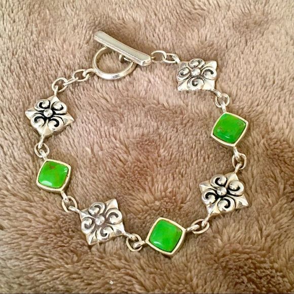 Vintage BARSE Green Turquoise Sterling Silver Link Bracelet - Picture 7 of 14